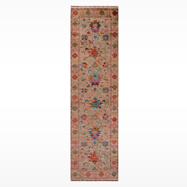 Sultani Binbirgece Yolluk Orijinal El Dokuması Bej Kök Boya Yün Halı 0.85x300 2.55 Metrekare - 3x10 ft