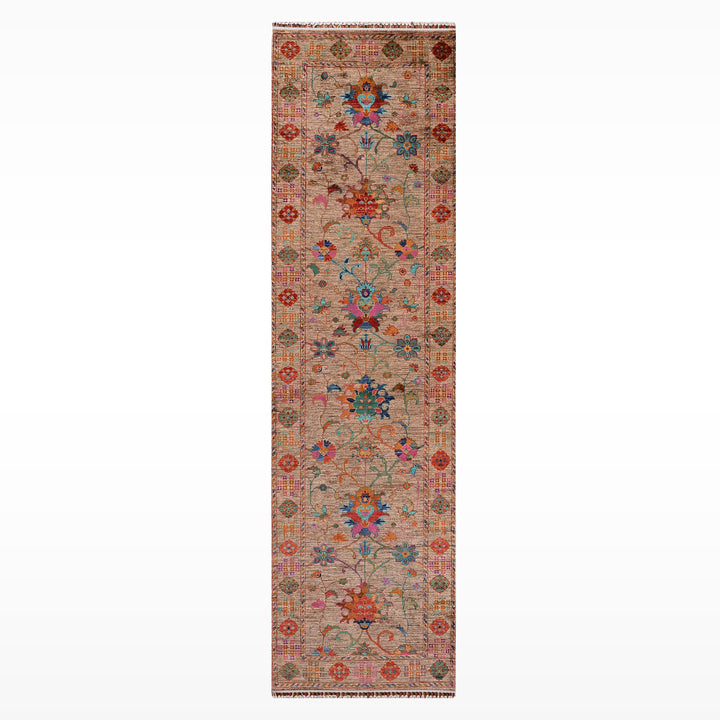 Sultani Binbirgece Yolluk Orijinal El Dokuması Bej Kök Boya Yün Halı 0.85x300 2.55 Metrekare - 3x10 ft