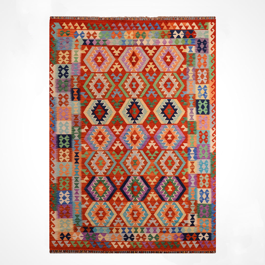 El Dokuma Orijinal Afgan Yün Kilim Multi 192x296 5.68 Metrekare - 7x10 ft