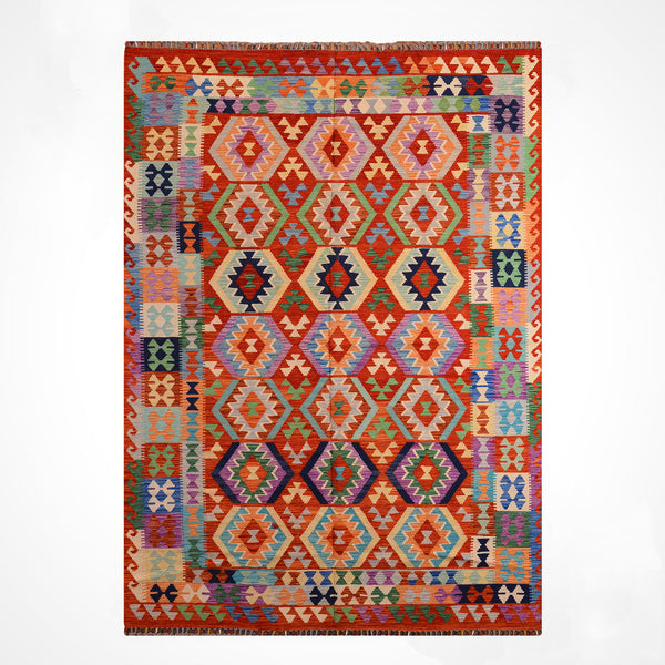 El Dokuma Orijinal Afgan Yün Kilim Multi 192x296 5.68 Metrekare - 7x10 ft