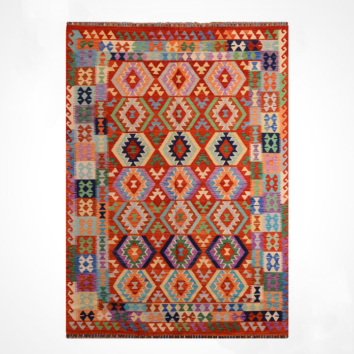 El Dokuma Orijinal Afgan Yün Kilim Multi 192x296 5.68 Metrekare - 7x10 ft