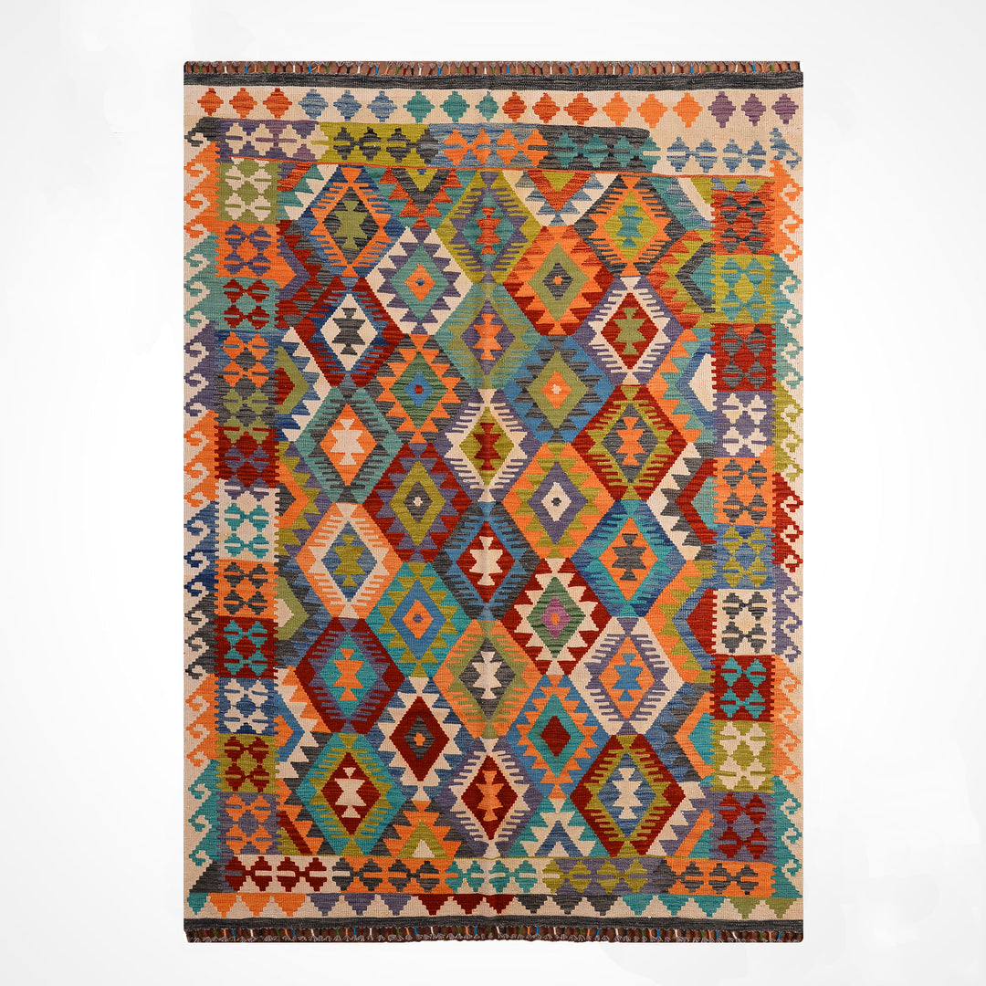 El Dokuma Orijinal Afgan Yün Kilim Multi 196x289 5.66 Metrekare - 7x10 ft