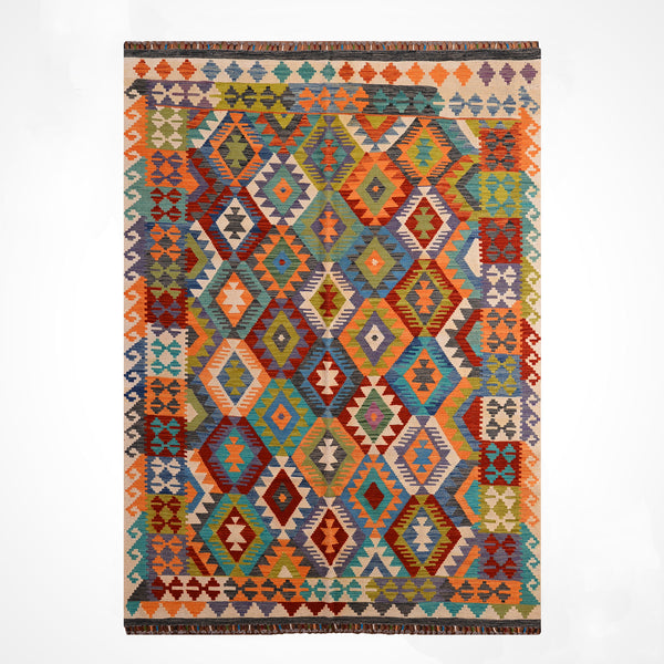 El Dokuma Orijinal Afgan Yün Kilim Multi 196x289 5.66 Metrekare - 7x10 ft