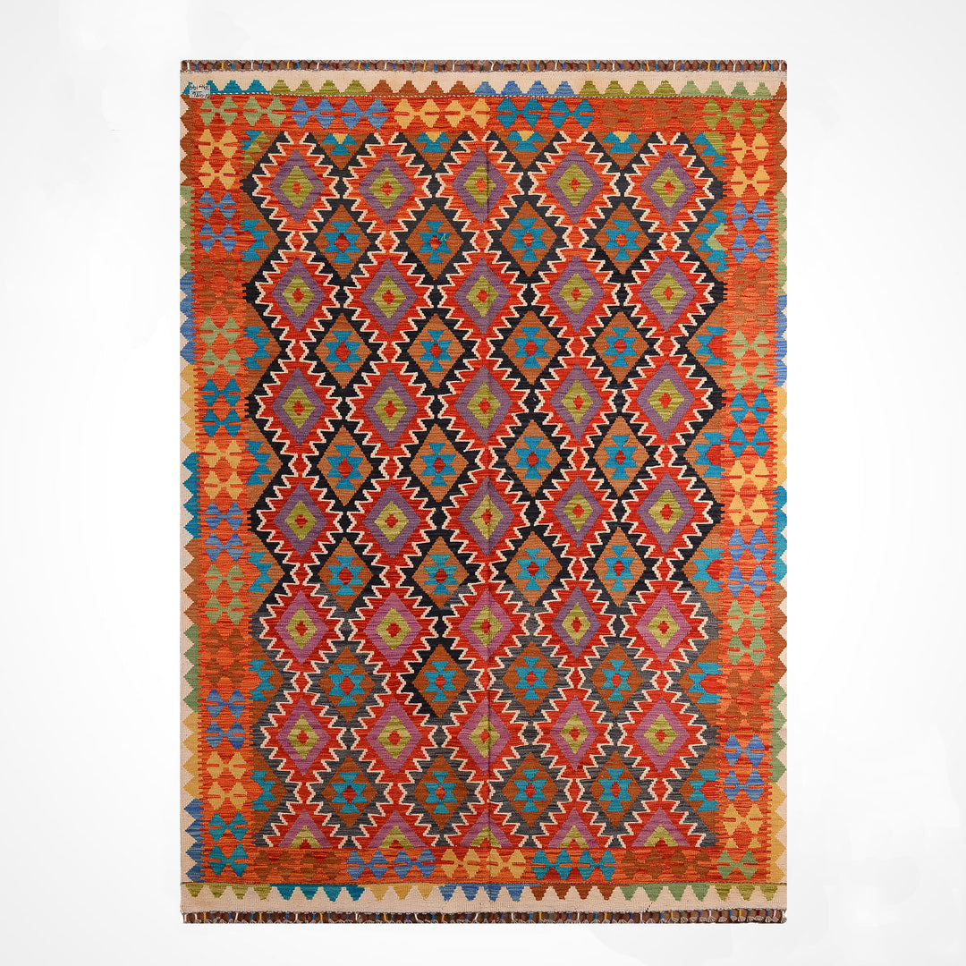 El Dokuma Orijinal Afgan Yün Kilim Multi 191x299 5.71 Metrekare - 7x10 ft