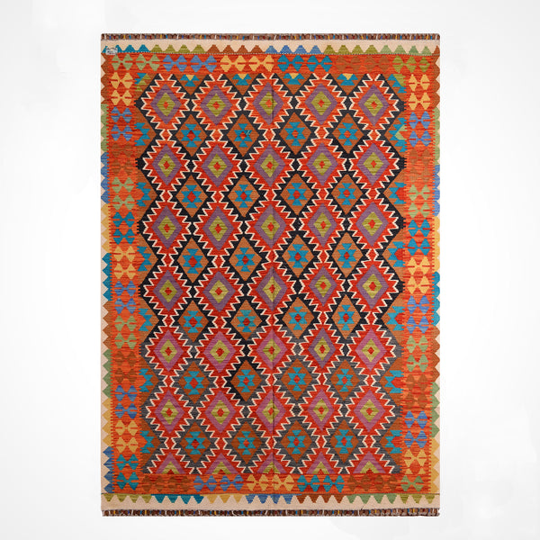 El Dokuma Orijinal Afgan Yün Kilim Multi 191x299 5.71 Metrekare - 7x10 ft