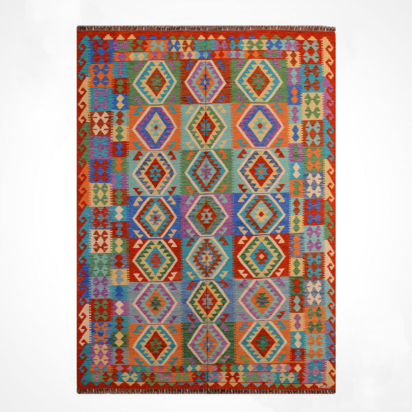 El Dokuma Orijinal Afgan Yün Kilim Multi 198x297 5.88 Metrekare - 7x10 ft