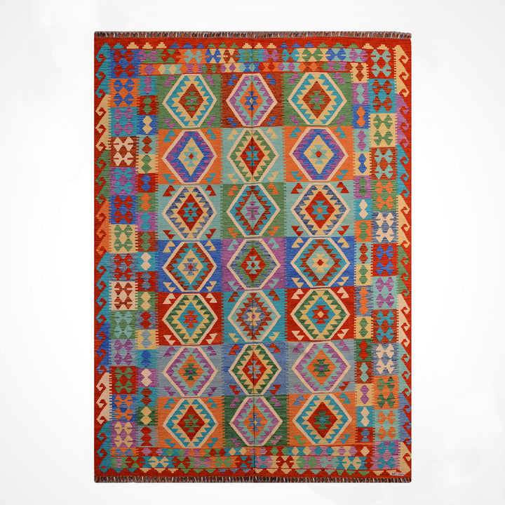 El Dokuma Orijinal Afgan Yün Kilim Multi 198x297 5.88 Metrekare - 7x10 ft