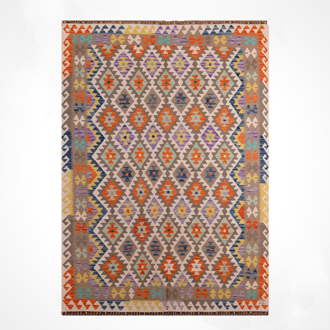 El Dokuma Orijinal Afgan Yün Kilim Multi 201x297 5.97 Metrekare - 7x10 ft