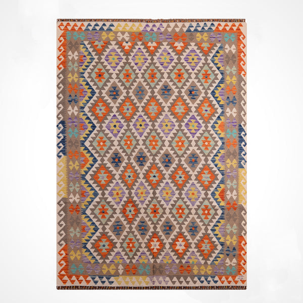 El Dokuma Orijinal Afgan Yün Kilim Multi 201x297 5.97 Metrekare - 7x10 ft