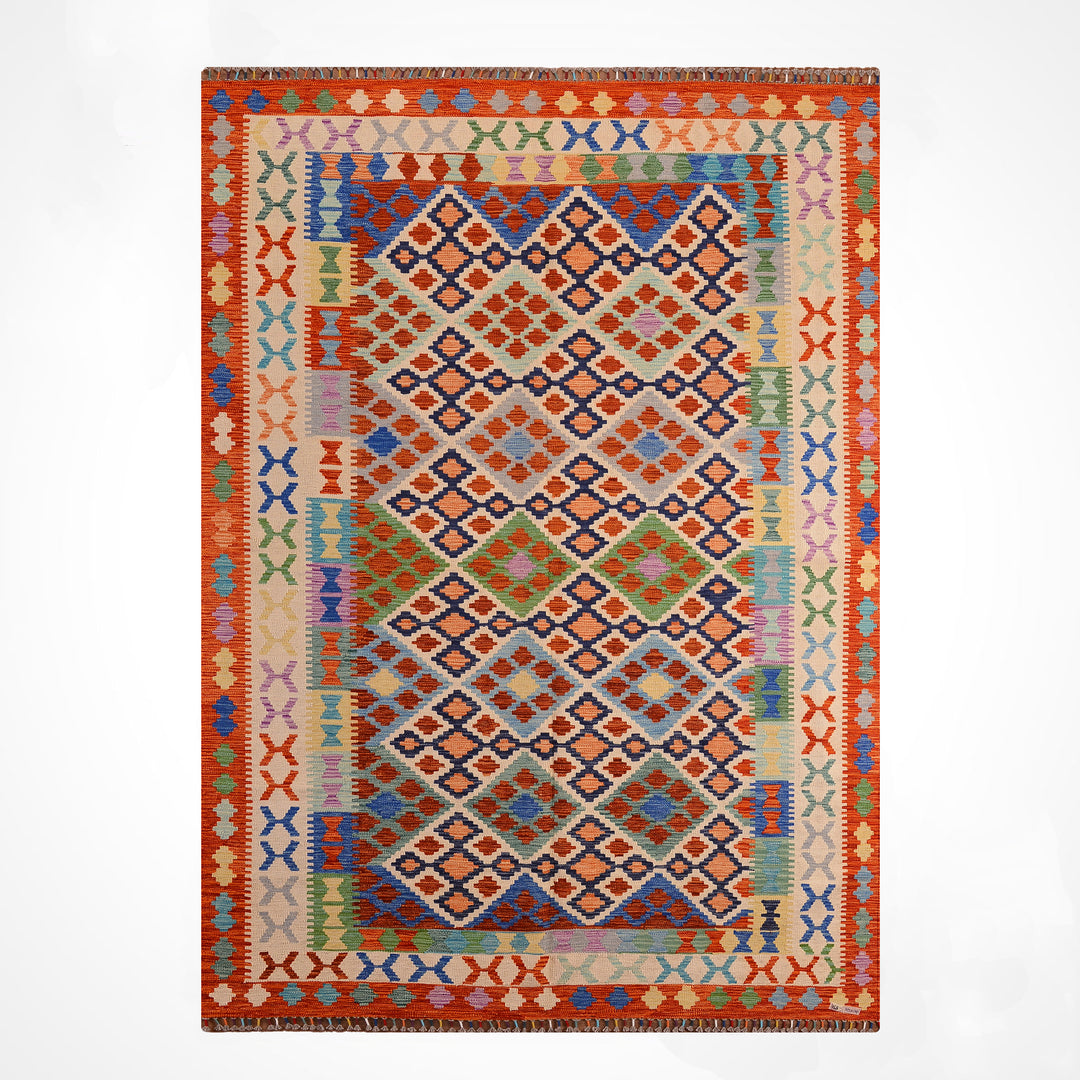 El Dokuma Orijinal Afgan Yün Kilim Multi 198x293 5.80 Metrekare - 7x10 ft
