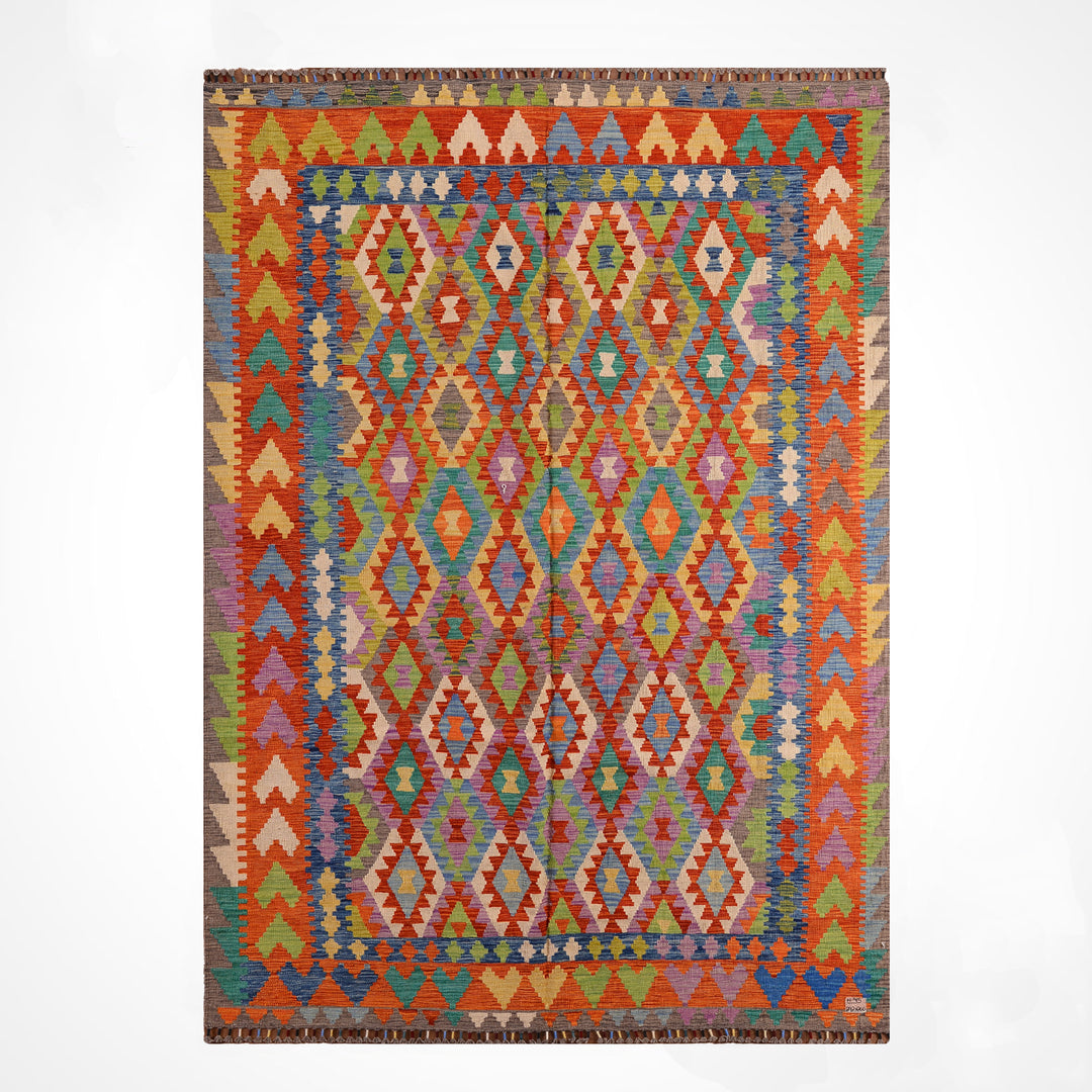 El Dokuma Orijinal Afgan Yün Kilim Multi 200x292 5.84 Metrekare - 7x10 ft