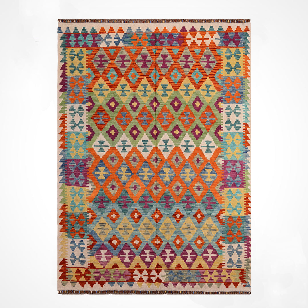 El Dokuma Orijinal Afgan Yün Kilim Multi 205x291 5.97 Metrekare - 7x10 ft