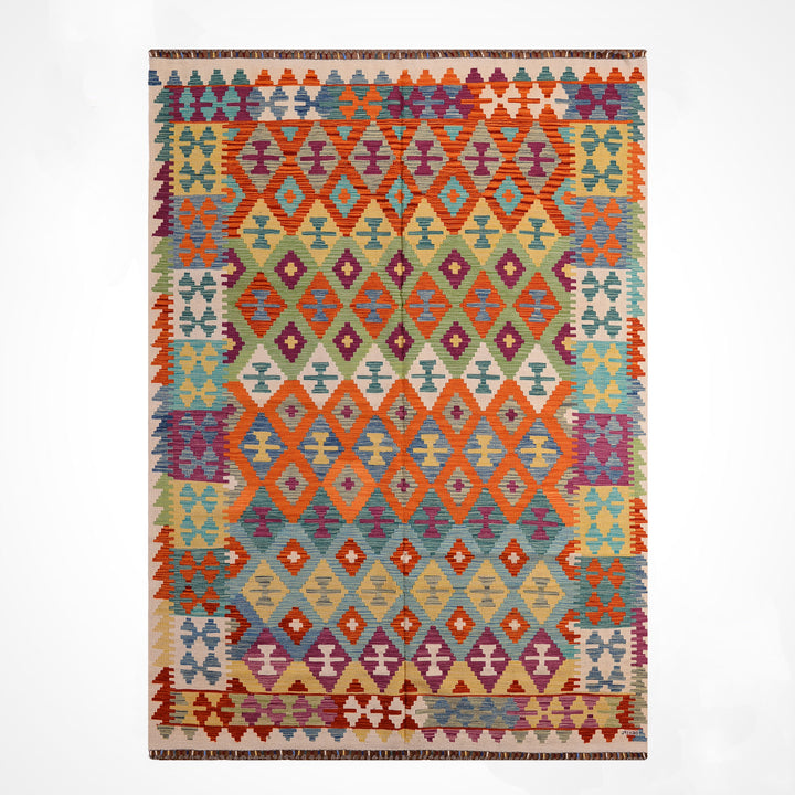 El Dokuma Orijinal Afgan Yün Kilim Multi 205x291 5.97 Metrekare - 7x10 ft