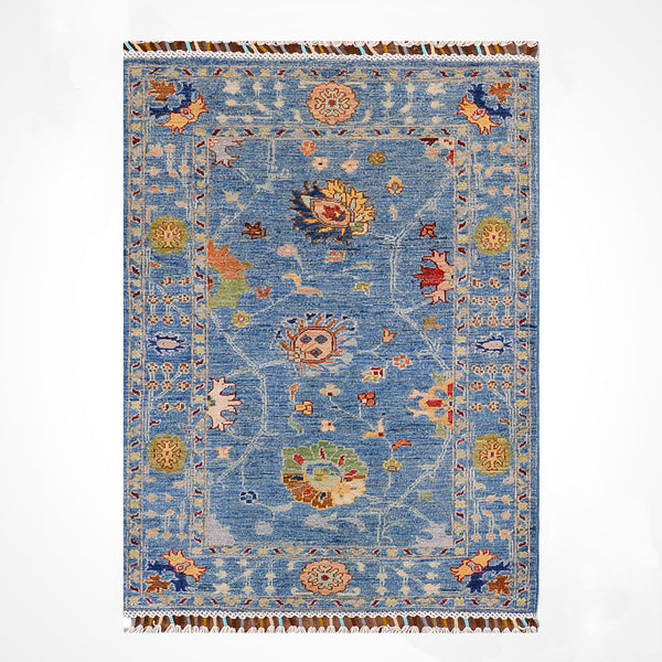 Sultani Çiçekli Orijinal El Dokuması Mavi Kök Boya Yün Halı 0.79x115 0.91 Metrekare - 3x4 ft