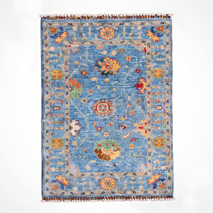 Sultani Çiçekli Orijinal El Dokuması Mavi Kök Boya Yün Halı 0.81x117 0.95 Metrekare - 3x4 ft