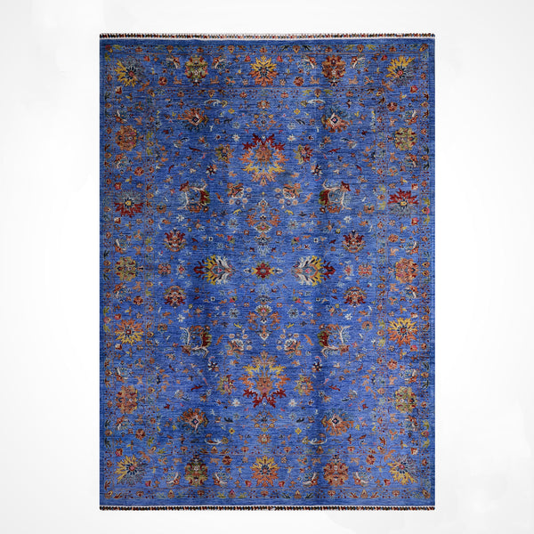 Sultani Binbirgece Orijinal El Dokuması Mavi Kök Boya Yün Halı 203x304 6.17 Metrekare - 7x10 ft