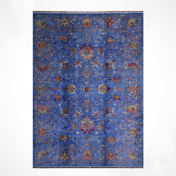 Sultani Binbirgece Orijinal El Dokuması Mavi Kök Boya Yün Halı 203x304 6.17 Metrekare - 7x10 ft