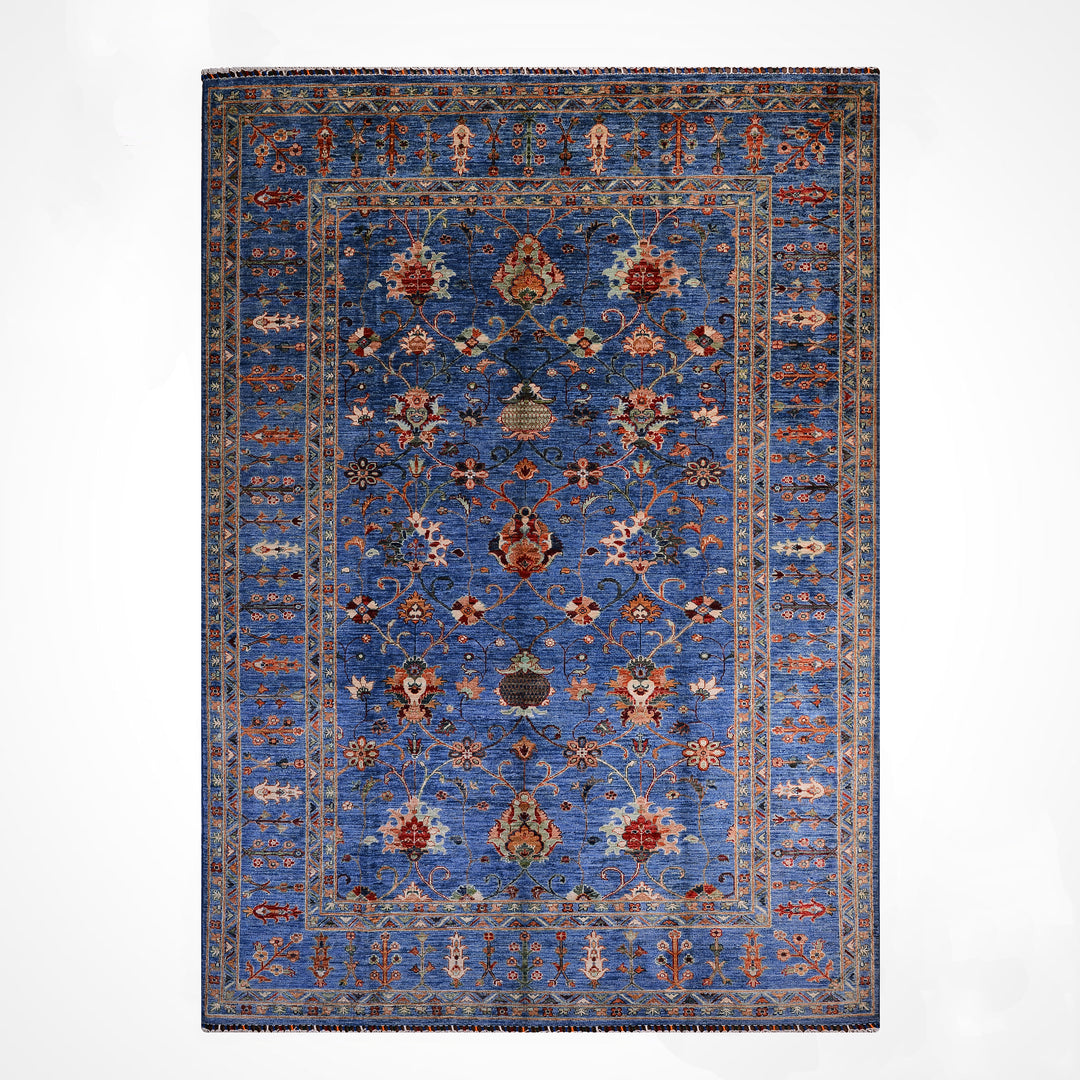 Sultani Binbirgece Orijinal El Dokuması Mavi Kök Boya Yün Halı 206x296 6.10 Metrekare - 7x10 ft