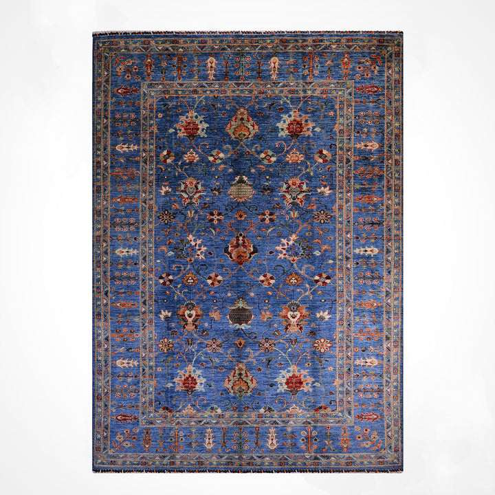 Sultani Binbirgece Orijinal El Dokuması Mavi Kök Boya Yün Halı 206x296 6.10 Metrekare - 7x10 ft