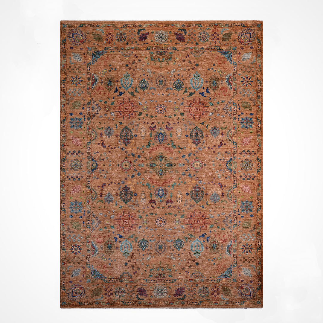 Kahverengi Güllüce Orijinal Kök Boya El Dokuması Yün Halı 186x288 5.36 Metrekare - 6x10 ft
