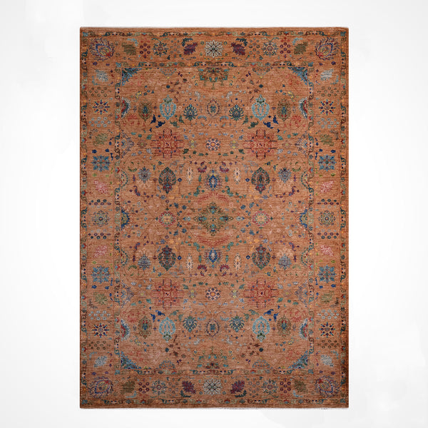 Kahverengi Güllüce Orijinal Kök Boya El Dokuması Yün Halı 186x288 5.36 Metrekare - 6x10 ft