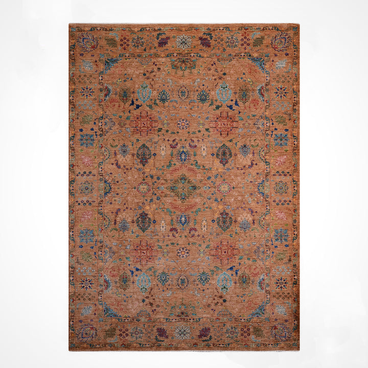 Kahverengi Güllüce Orijinal Kök Boya El Dokuması Yün Halı 186x288 5.36 Metrekare - 6x10 ft