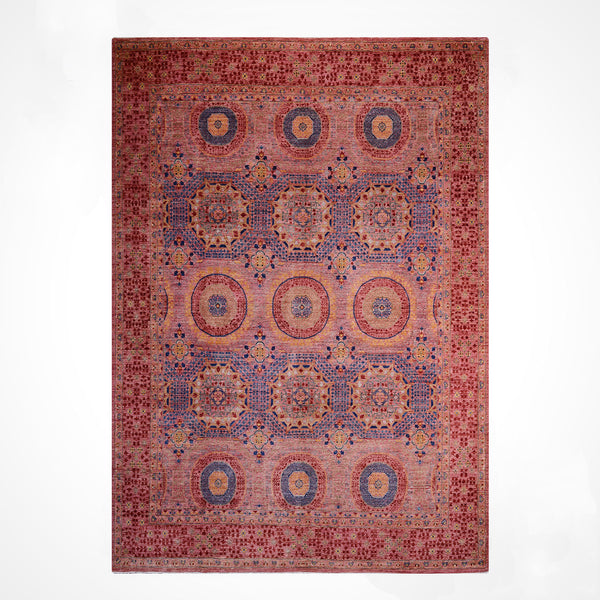 Memlük 50x50 Orijinal El Dokuması Pembe Kök Boya Yün Halı 244x298 7.27 Metrekare - 7x10 ft