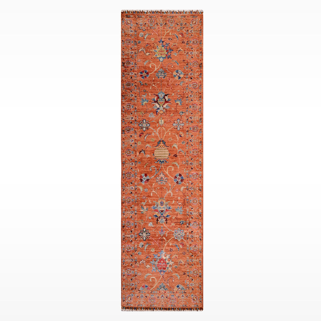Sultani Binbirgece Yolluk Orijinal El Dokuması Turuncu Kök Boya Yün Halı 0.79x244 1.93 Metrekare - 3x8 ft