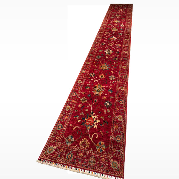 Sultani Binbirgece Uzun Yolluk Orijinal El Dokuması Kırmızı Kök Boya Yün Halı 0.80x538 4.30 Metrekare - 3x18 ft