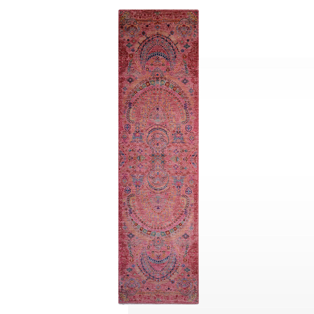 Güllüce Orijinal El Dokuması Yolluk Pembe Kök Boya Yün Halı 0.83x301 2.50 Metrekare - 3x10 ft