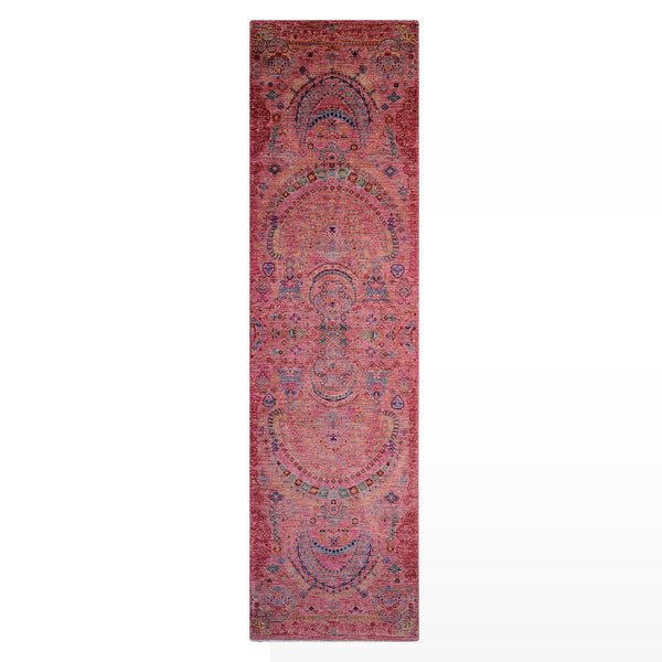 Güllüce Orijinal El Dokuması Yolluk Pembe Kök Boya Yün Halı 0.83x301 2.50 Metrekare - 3x10 ft