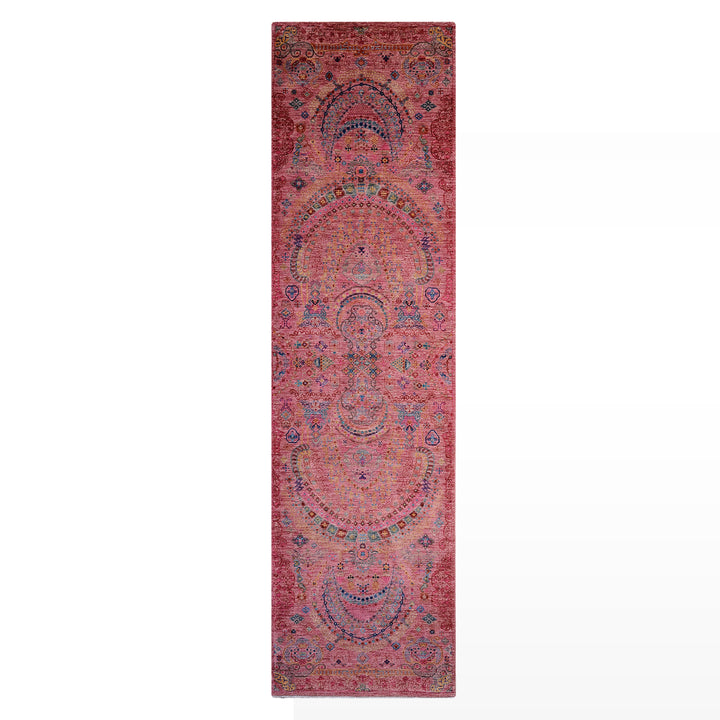 Güllüce Orijinal El Dokuması Yolluk Pembe Kök Boya Yün Halı 0.83x301 2.50 Metrekare - 3x10 ft