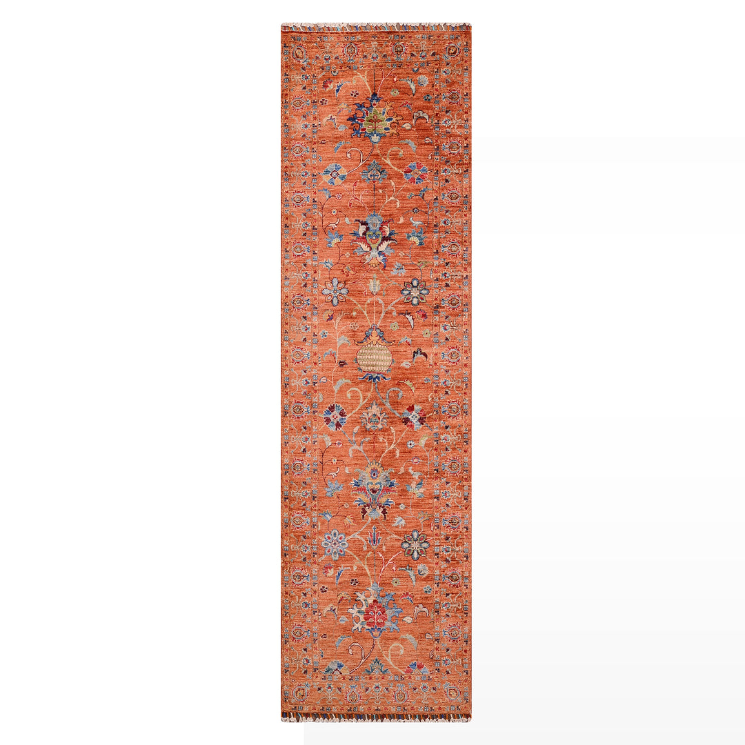 Sultani Binbirgece Yolluk Orijinal El Dokuması Turuncu Kök Boya Yün Halı 0.79x245 1.94 Metrekare - 3x8 ft