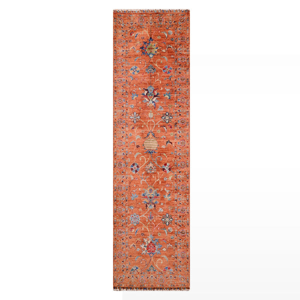 Sultani Binbirgece Yolluk Orijinal El Dokuması Turuncu Kök Boya Yün Halı 0.79x245 1.94 Metrekare - 3x8 ft