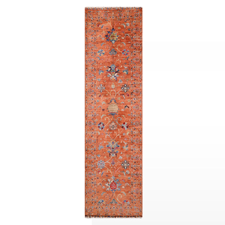 Sultani Binbirgece Yolluk Orijinal El Dokuması Turuncu Kök Boya Yün Halı 0.79x245 1.94 Metrekare - 3x8 ft