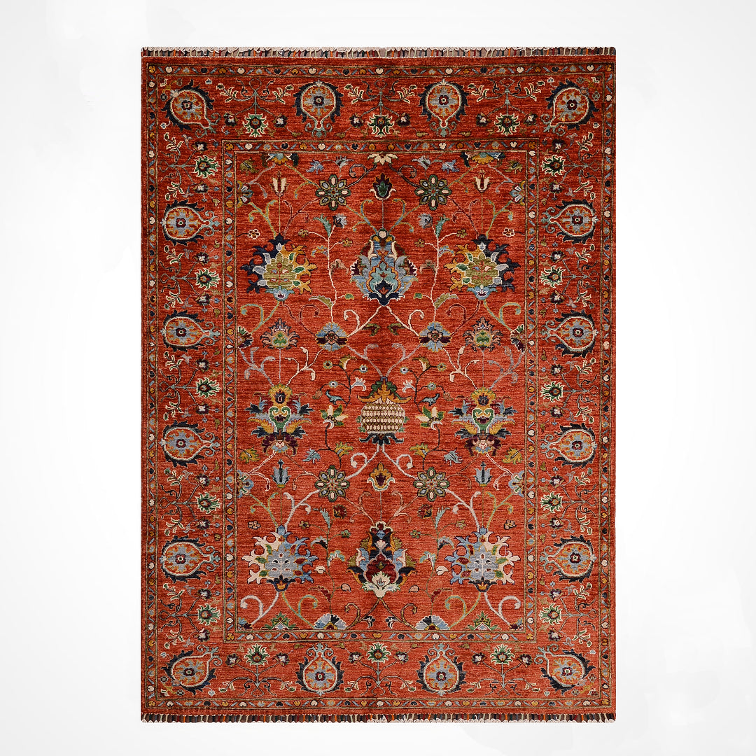 Sultani Binbirgece Orijinal El Dokuması Turuncu Kök Boya Yün Halı 152x192 2.92 Metrekare - 5x6 ft