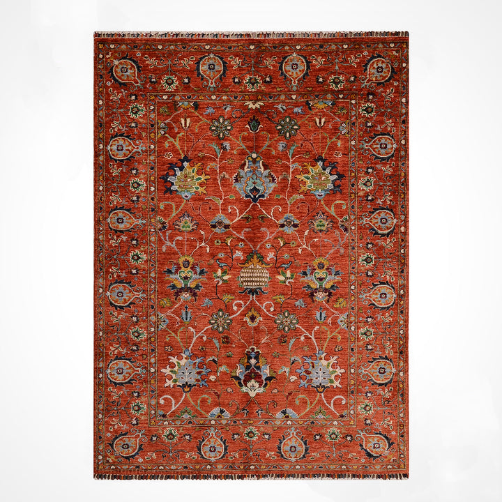 Sultani Binbirgece Orijinal El Dokuması Turuncu Kök Boya Yün Halı 152x192 2.92 Metrekare - 5x6 ft