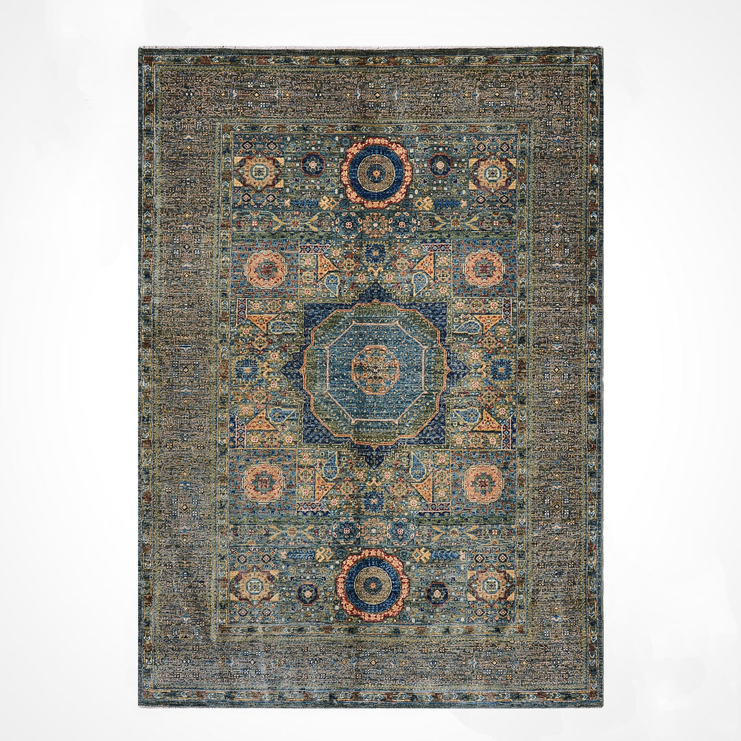Memlük Orijinal El Dokuması Yeşil Kök Boya Yün Halı 122x195 2.38 Metrekare - 4x6 ft
