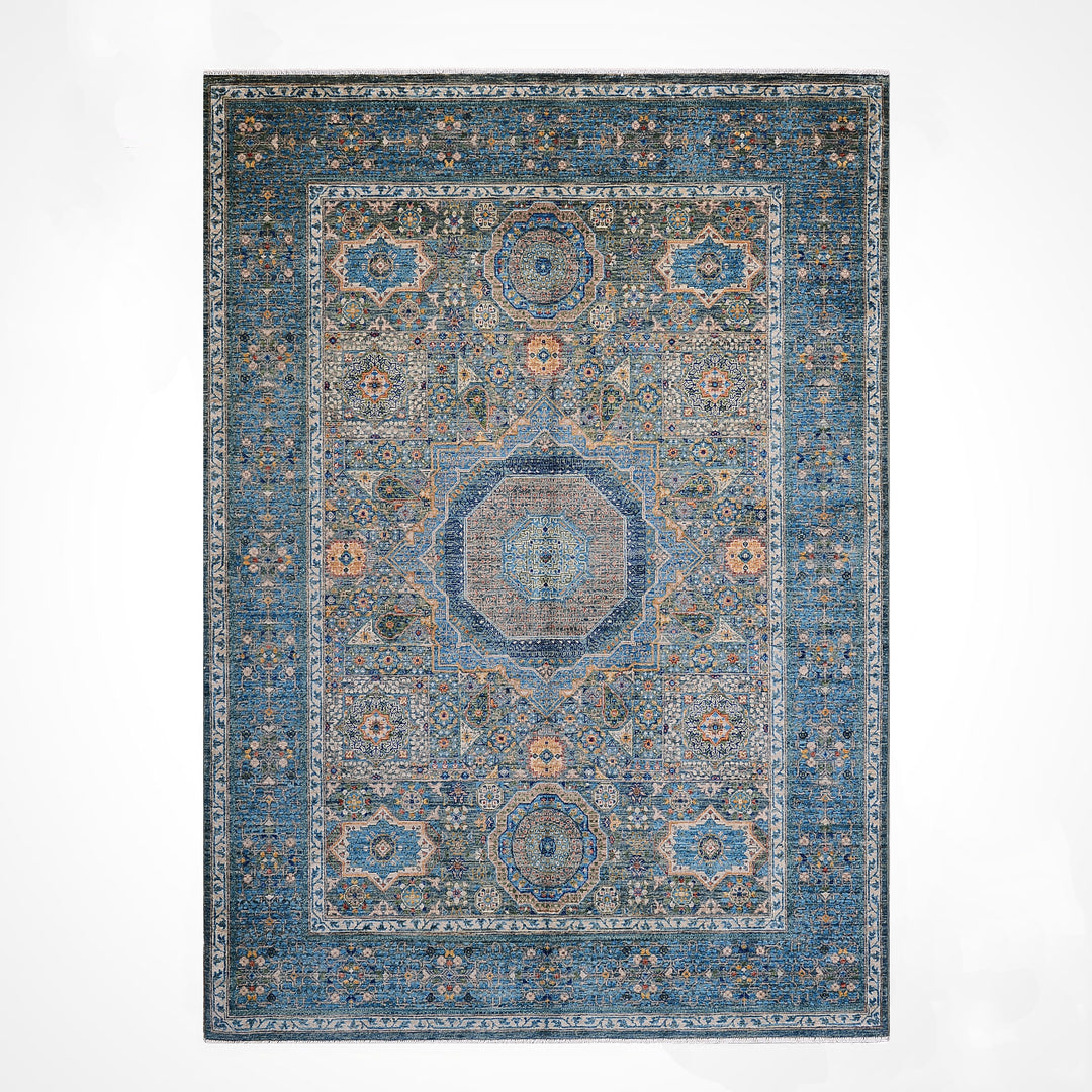 Memlük Orijinal El Dokuması Mavi Kök Boya Yün Halı 152x209 3.18 Metrekare - 5x6 ft