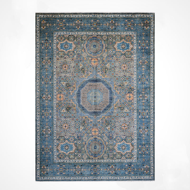 Memlük Orijinal El Dokuması Mavi Kök Boya Yün Halı 152x209 3.18 Metrekare - 5x6 ft