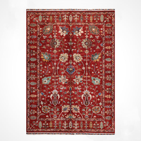 Sultani Çiçekli Orijinal El Dokuması Kırmızı Kök Boya Yün Halı 158x214 3.38 Metrekare - 5x6 ft
