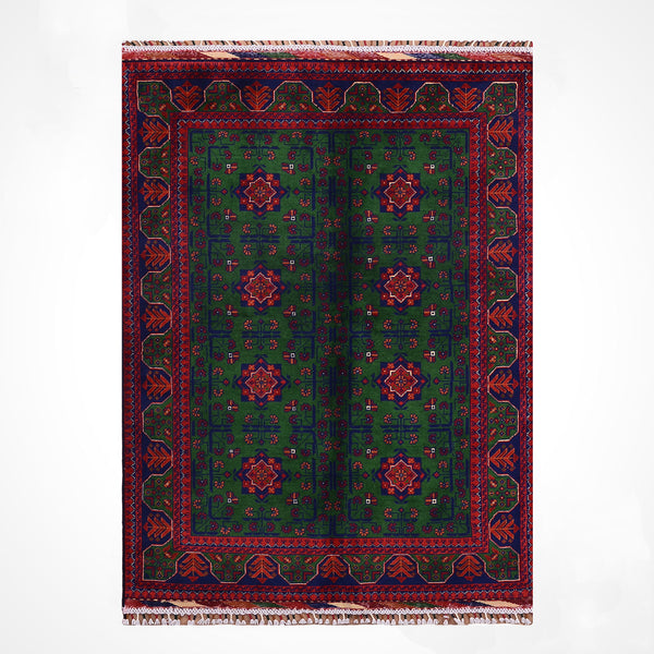 Afgan Halısı Yeşil Hamyap Orijinal El Dokuması Kök Boya Yün 116x178 2.06 Metrekare - 3x5 ft