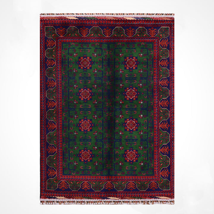 Afgan Halısı Yeşil Hamyap Orijinal El Dokuması Kök Boya Yün 116x178 2.06 Metrekare - 3x5 ft