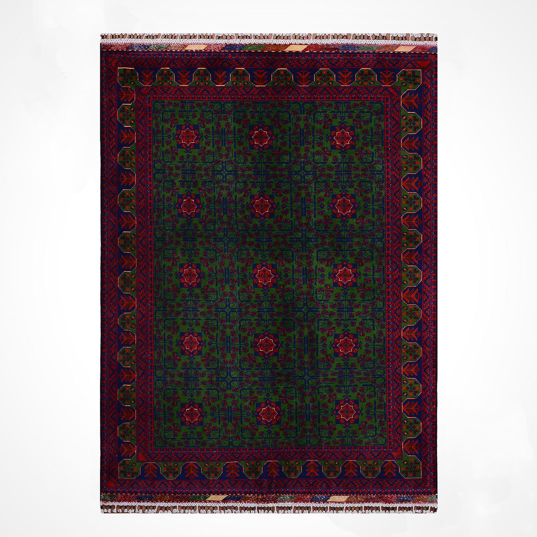 Afgan Halısı Yeşil Hamyap Orijinal El Dokuması Kök Boya Yün 144x196 2.82 Metrekare - 4x6 ft