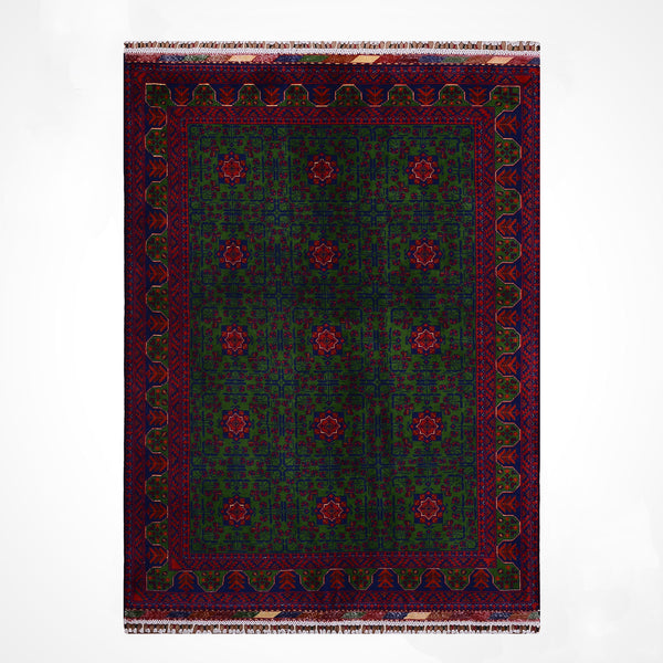 Afgan Halısı Yeşil Hamyap Orijinal El Dokuması Kök Boya Yün 144x196 2.82 Metrekare - 4x6 ft
