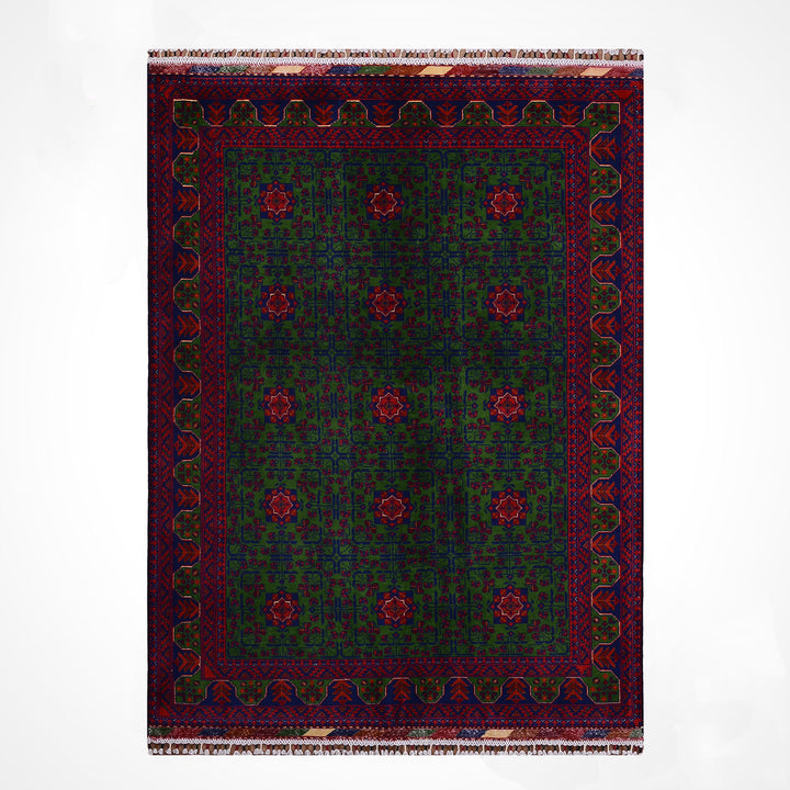Afgan Halısı Yeşil Hamyap Orijinal El Dokuması Kök Boya Yün 144x196 2.82 Metrekare - 4x6 ft
