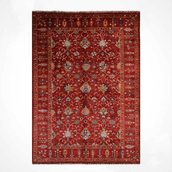 Sultani Binbirgece Orijinal El Dokuması Kırmızı Kök Boya Yün Halı 214x291 6.23 Metrekare - 7x10 ft