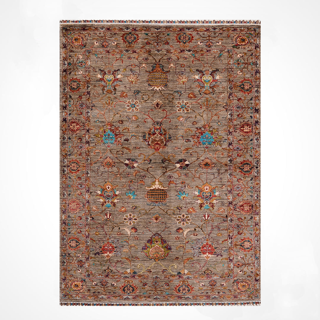 Sultani Binbirgece Orijinal El Dokuması Bej Kök Boya Yün Halı 123x186 2.29 Metrekare - 4x6 ft
