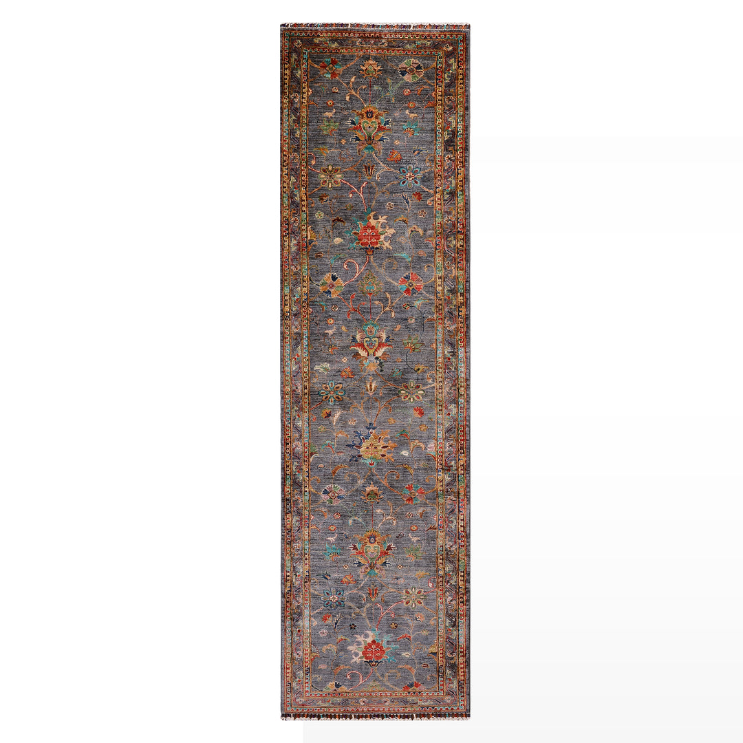 Sultani Binbirgece Yolluk Orijinal El Dokuması Gri Kök Boya Yün Halı 0.82x304 2.49 Metrekare - 3x10 ft