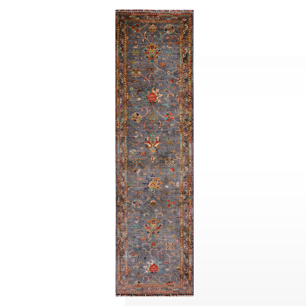 Sultani Binbirgece Yolluk Orijinal El Dokuması Gri Kök Boya Yün Halı 0.82x304 2.49 Metrekare - 3x10 ft